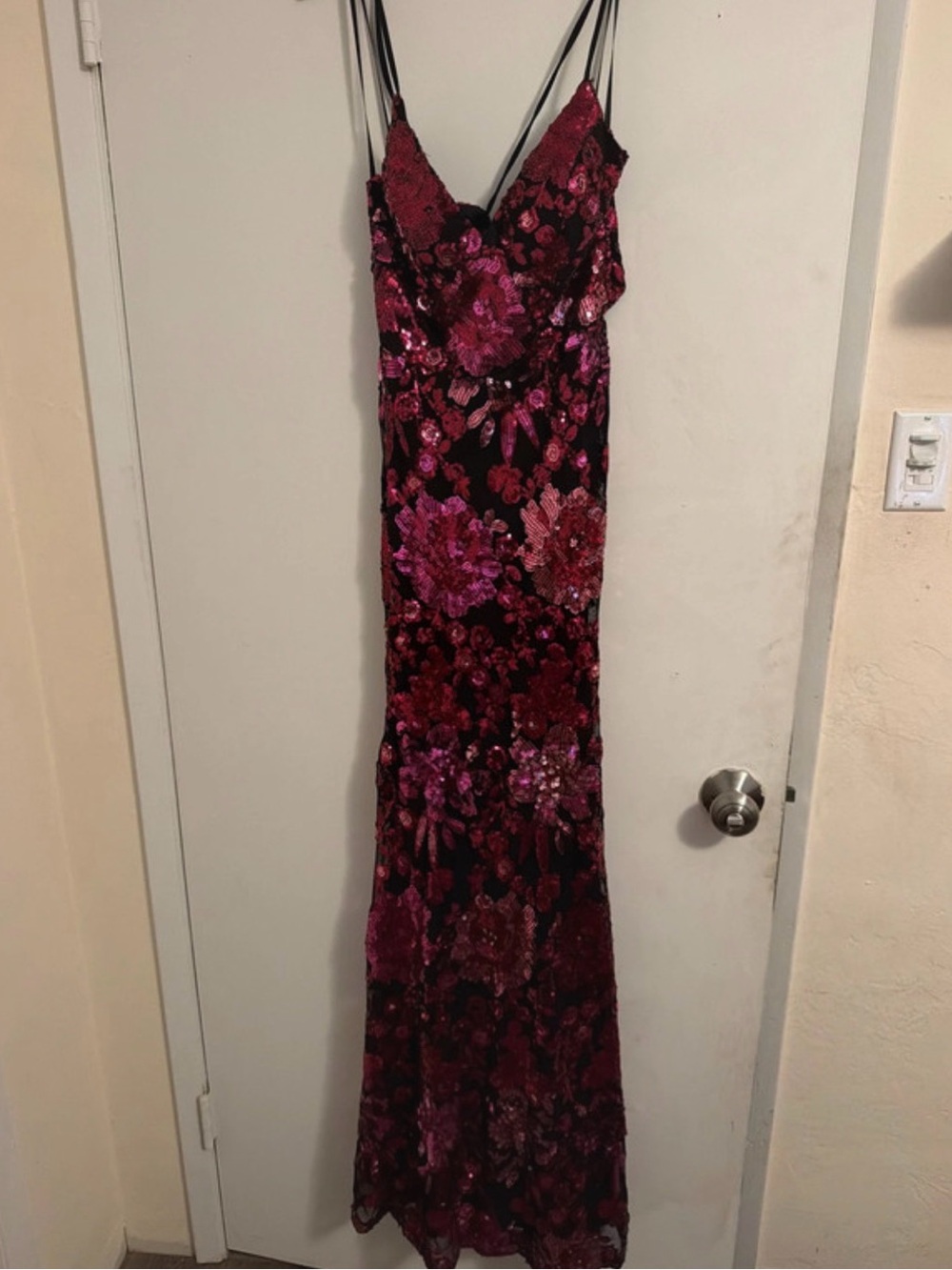 Pink Floral Sequin Dress with Spaghetti Straps